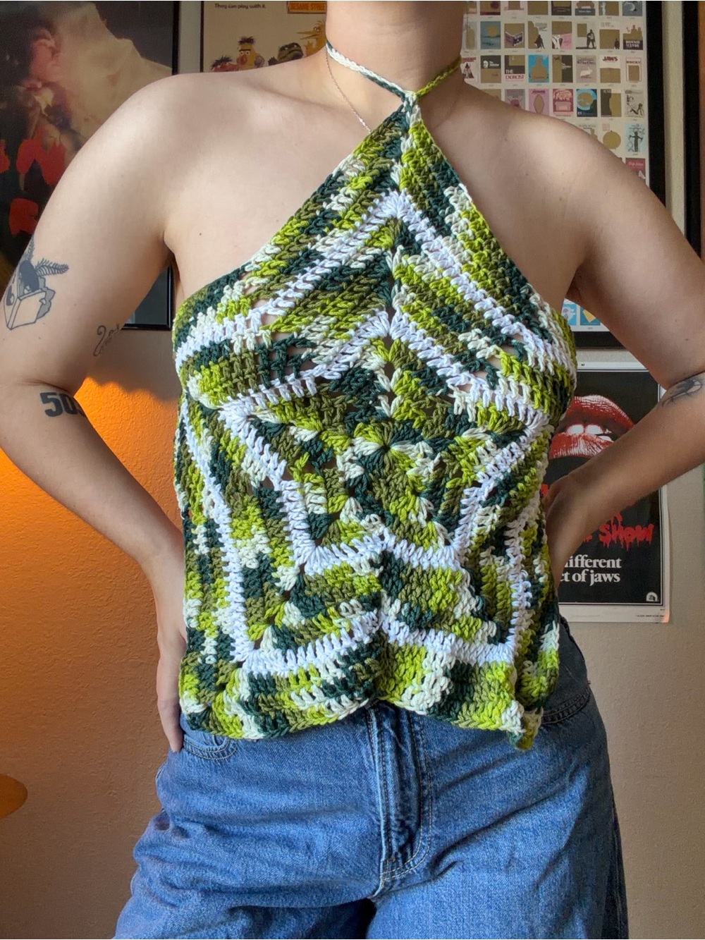 Crochet green ombré star rave top